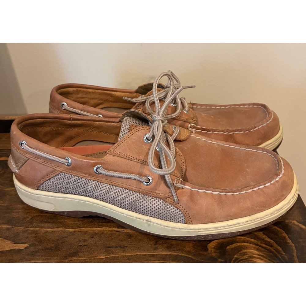 Sperry Men's 11W Brown Leather & Mesh Boat Shoes Lace-Up Loafers